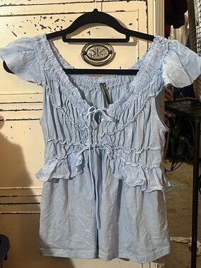 Anthropologie Ruched Cap-Sleeve Knit Top